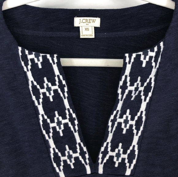 J. Crew Factory Navy Geometric Trim V Neck Blouse - Picture 5 of 5